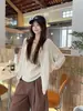 Toma real~ Conjunto de tank top casual multicolor talla extra para mujer estilo old money, chaqueta cárdigan protectora del sol + pantalones casuales plisados