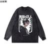 Amazon Camiseta Suelta Lavada Desgastada Estampado de Anime Pesado Americano para Hombre Verano Moderna de Manga Larga Streetwear Suelta