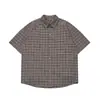 Roupa Masculina Beijie Verão 2026 Nova Camisa de Manga Curta Xadrez Patchwork Camisa Retro Masculina Jaqueta Solta de Meia Manga