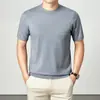 Camiseta de Punto Fina de Lujo Ligero para Hombre, Manga Corta para Primavera y Otoño, Moda y Tendencia, Sencilla Camisa Base de Lana con Cuello Semi Alto