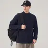 Moletom Masculino com Meio Zíper e Manga Longa, Nova Marca Tendência de Outono, Padrão Waffle Retrô Japonês, Peça Solta de Peso Pesado com Gola Alta