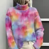 Estación Independiente de Amazon Temu Chaqueta Cardigan Suéter de Cuello Alto Estampado Abstracto Tie-Dye 3D para Mujer E127