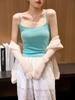 Camisola de Algodón Puro Peinado de 230g para Mujer, Nuevo Estilo Verano 2026, Escote en U Sexy, Espalda Descubierta, Estilo Corto, Adecuada para Usar en Capas o Sola