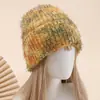 Chapéu Dopamina Multicor Novo Outono e Inverno Atmosfera Retrô Feminina Chapéu de Lã Tricotado Versátil Quente Chapéu de Pelúcia