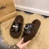 Pantuflas de hebilla de alta gama estilo coreano para mujer, nuevas para otoño e invierno 2026, versátiles, con forro polar, de una tira, Birkenstock, de algodón