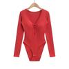 Ins Stretch Spice Girl Sexy Top Decote V Profundo Feminino Peito Puro Cintura Vazada Justo Acolchoado Peito Acolchoado Macacão de Manga Comprida