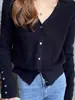 Cárdigan de Punto Gris con Cuello en V para Mujer Otoño Nuevo Estilo Holgado Adelgazante Versátil Manga Larga Abrigo Suéter Top Tendencia