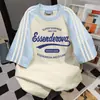 Camiseta de Manga Corta con Estampado de Letras y Tres Rayas Estilo Coreano, Top Dulce de Verano Estilo Universitario Casual Holgado y Versátil