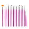 Kit de Canetas para Nail Art com 15 Peças, Incluindo Pincéis para Desenho de Linhas, Canetas de Pintura, Canetas de Escultura, Canetas de Pintura em Leque, Agulhas para Pontilhismo e Canetas para Fototerapia