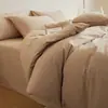 Juego de ropa de cama de cuatro piezas de color sólido, lujoso y de alta gama, hecho de algodón puro, engrosado y cepillado, incluye funda de edredón, sábana plana y sábana ajustable