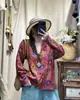 Suéter de Punto de Algodón Vintage Artístico Floral con Cuello en V y Mangas Largas para Mujer, Elegante y Juvenil, Cárdigan Holgado Casual para Otoño