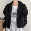 Chaqueta Corta de Manga Larga de Color Sólido con Capucha y Cremallera, Estilo Retro Coreano, Versátil, Holgada, Casual, para Mujer