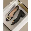 Zapatos de tacón alto de punta cuadrada estilo francés para mujer, nuevos zapatos de trabajo profesionales para primavera y otoño 2023, elegantes zapatos de tacón grueso estilo hada para mujer