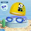 Traje de baño infantil transfronterizo de dibujos animados panda para niños y niñas, gafas de natación HD impermeables antivaho, gorro de natación suave de PU al por mayor