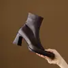 Estilo Básico Versátil Capa Superior Suave Piel de Vaca Tamaño Grande y Pequeño Para el Trabajo Tacón Alto Botas Delgadas Punta Cuadrada Cremallera Lateral Botines Cortos Para el Trabajo