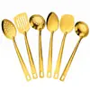 Conjunto de utensílios de cozinha de aço inoxidável de 6 peças para exportação: espátula para fritar, concha de sopa, escumadeira, colher pontuda, colher de servir banhada a ouro, conjunto de caixa de presente de 6 peças para comércio exterior