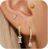 Latón Dorado Real Electrochapado Moda Popular Transfronteriza Europea y Americana Pendientes de Temperamento para Mujer de Lujo Set de Tres Piezas con Circonita Incrustada