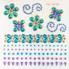 Adesivos de Rosto com Strass Estilo Europeu e Americano com Padrões Florais em Gradiente Azul e Roxo para Festa Decoração de Performance de Palco Adesivos de Strass DIY