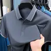 Camisa Polo de Tela de Seda de Hielo de Gama Alta para Hombre de Manga Corta Verano Nuevo Color Sólido Camiseta de Manga Media para Hombres de Negocios de Edad Media