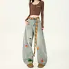 Jeans Naranja Infantil # Bordados de Dibujos Animados Estilo Dulce de Pierna Ancha Scimitar para Mujer, Holgados, Adelgazantes, Rejuvenecedores, Versátiles Pantalones Scimitar, Modernos