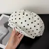 Boina Octogonal de Lunares de Nicho Estilo Coreano para Mujer, Sombrero Fino Vintage Versátil que Hace que la Cara Parezca Más Pequeña, Boina de Artista Pintor de Moda