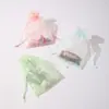 Bolsas de Regalo de Malla de Organza Transfronteriza con Cordón y Diseño Floral Iridiscente, Bolsas para Joyería con Logo Personalizado