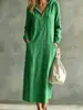 Vestido Longo com Capuz e Meio Zíper de Algodão e Linho, Mangas Compridas com Punhos, Estilo Férias, Estilo Casual, Outono 2026, Cruzamento de Fronteiras Europeu e Americano