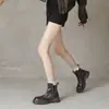 Botines Chelsea sencillos de estilo británico con suela gruesa, botines elásticos ajustados para mujer, puntera redonda, botas de montar de tacón grueso, botines Martin para mujer