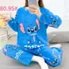 Pijamas Populares de Otoño e Invierno para Mujer Lindos Dibujos Animados Cuello Redondo Dibujos Animados Casual Franela Conjunto de Ropa para el Hogar Venta Directa de Fábrica