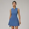Nuevo vestido de medio cierre con cuello en V para mujer, adecuado para correr al aire libre, anti-exposición, fitness, deportes, falda plisada, tank top, falda de tenis