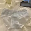 Calcinhas femininas de algodão antibacteriano, frescas e respiráveis, com entrepernas estendida, estampadas com flores e bolinhas, de cintura média e algodão puro estendido