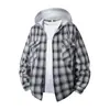 Nueva camisa de manga larga a cuadros con capucha para hombre transfronteriza, top de moda juvenil, chaqueta casual de doble bolsillo para hombre