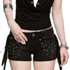 Shorts de mezclilla personalizados de moda Y2K, hot pants ajustados, estilo americano, lavados en negro, desgastados con remaches, estilo oscuro