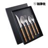 Talheres de aço inoxidável 304 faca e garfo colher de titânio purificado com rebite cabo de madeira faca e garfo para bife talheres para comida ocidental conjunto em caixa de presente