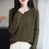 Suéter de punto trenzado con cuello redondo y encaje para mujer, jersey de manga larga con lentejuelas y escote amplio, efecto adelgazante, adecuado para capas de primavera y otoño.