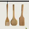 Mango de Haya Bol de Madera Plano Tenedor de Madera de Mango Largo Pala Pequeña para Freír Pala Ranurada Pala de Madera Cuchillo de Madera para Pastel y Pizza Juego de Cocina