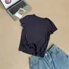 Camiseta de manga corta de color liso con cuello redondo de lyocell y lino, amigable con la piel, ligera, rentable, suave y transpirable, top versátil para estudiantes