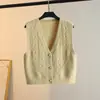 Colete cardigã de tricô com decote em V para mulheres, novo estilo primavera e outono, trança, em camadas, cor sólida, sem mangas, peça externa, suéter da moda