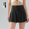 Falda de Yoga de Color Sólido Falsa de Dos Piezas para Mujer, Cintura Alta, Control de Abdomen, Anti-Exposición, Falda de Tenis Ondulada, Pantalones Cortos Deportivos de Fitness, Transfronterizo
