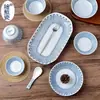 Tigela de Porcelana Azul para Jantar com Desenhos de Orquídea e Crisântemo, Cor Impressa em Subglaze, Tigela Ruyi, Tigela Grande, Tigela para Macarrão Udon, Prato Estilo Tang, Prato para Molho