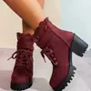 2025 Nuevas Botas de Mujer de Gran Tamaño para Exportación Transfronteriza Punta Redonda Tacón Alto Botines con Cordones Cremallera Trasera Encaje Temu