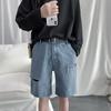 Shorts Jeans Finos de Verão Masculino, Calça de Cinco Pontos Rasgada, Tendência Loose Fit, Azul, Preto, Cinza