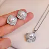 Conjunto de collar colgante y pendientes de botón con zircón en forma de T y perla, pendientes colgantes de diamante cuadrado y perla, collar colgante de moda para la oficina