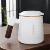 Copo de Água Cor de Jade com Separação de Água e Chá, Copo de Escritório, Copo de Cerâmica para Infusão de Chá, Caneca Personalizada, Porcelana Branca de Grande Capacidade