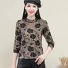 2024 Elegante Novo Estilo Mãe Manga Longa Meia-idade e Idosos Bottoming Camisa Elegante Estampado Moda Curta T-shirt Top para Mulheres