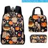 2024 Impresión Digital 3D Transfronteriza Nuevo Producto Mochila de Halloween Bolso Escolar Bolsa de Almuerzo para Niños Estuche para Lápices Set de Tres Piezas