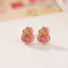 Brincos de Prata Esterlina S925 Banhados a Ouro Rosa Bicolores Formato de Cabaça Yiluyin Estilo Chinês Novo Retro Tendência Nacional Leve Luxo Brincos da Sorte