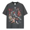 Camiseta de Manga Corta Estilo Retro Americano Transfronterizo MJ Trapecio Estampada High Street Lavable Vieja Holgada Algodón Pesado Cuello Pequeño T