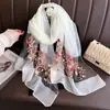 Novo elegante lenço de seda bordado all-match feminino fino organza bordado gaze elegante xale de dupla finalidade