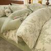 Juego de Cama Casual Tallado de Terciopelo de Leche de Cuatro Piezas Invierno Engrosado Doble Cara con Forro Polar Cubierta de Edredón de Terciopelo Coral para Cama Sábanas Juego de Tres Piezas